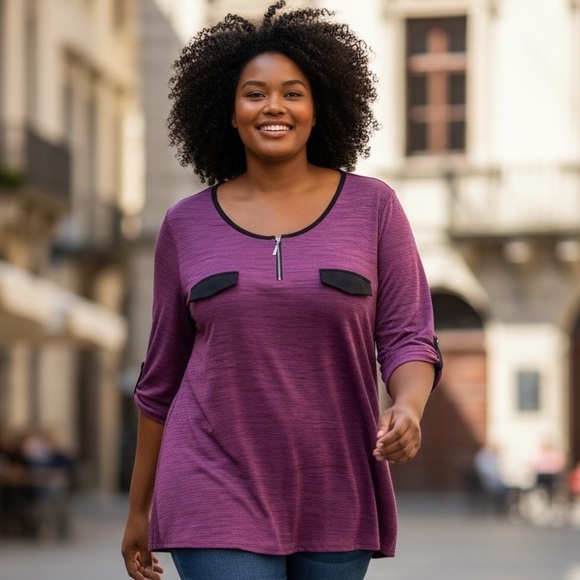 Suzie In The City Tops - Suzie In The City Purple Blouse with Black Accents